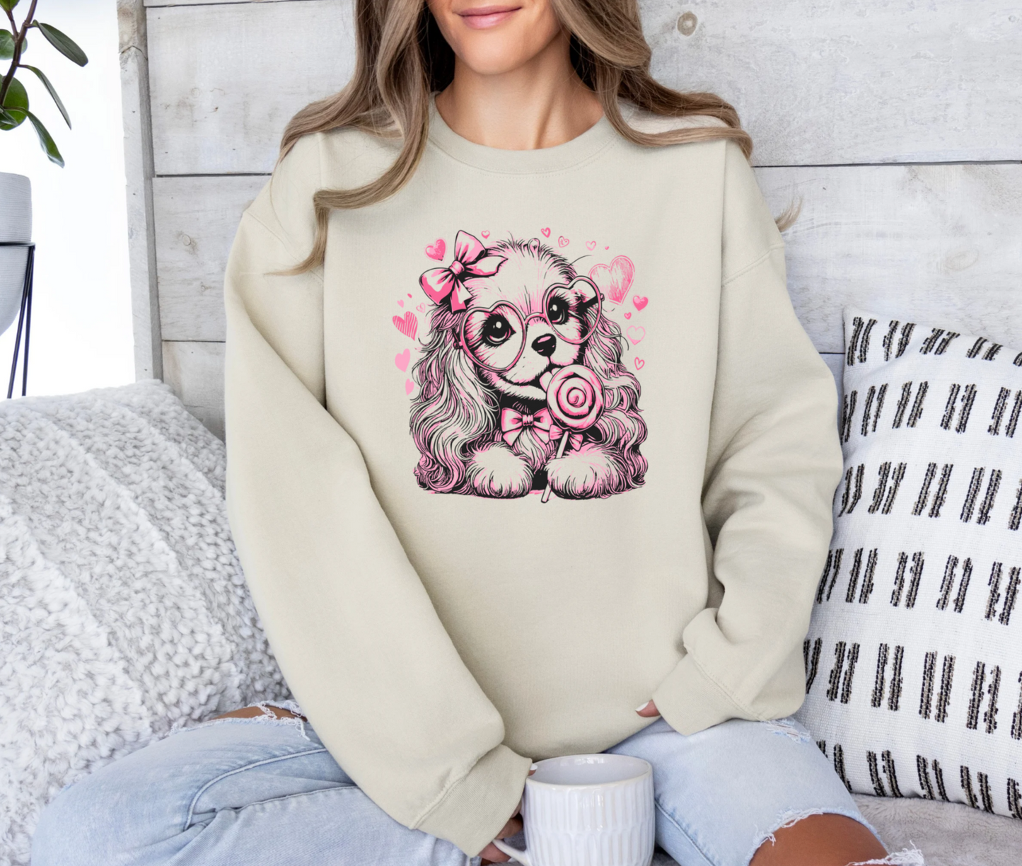 Cute Valentine Puppy Crewneck Sweatshirt