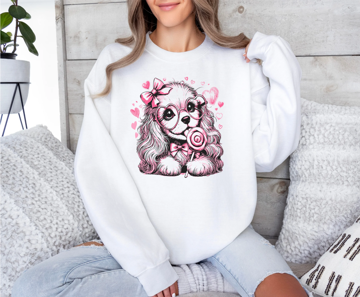 Cute Valentine Puppy Crewneck Sweatshirt
