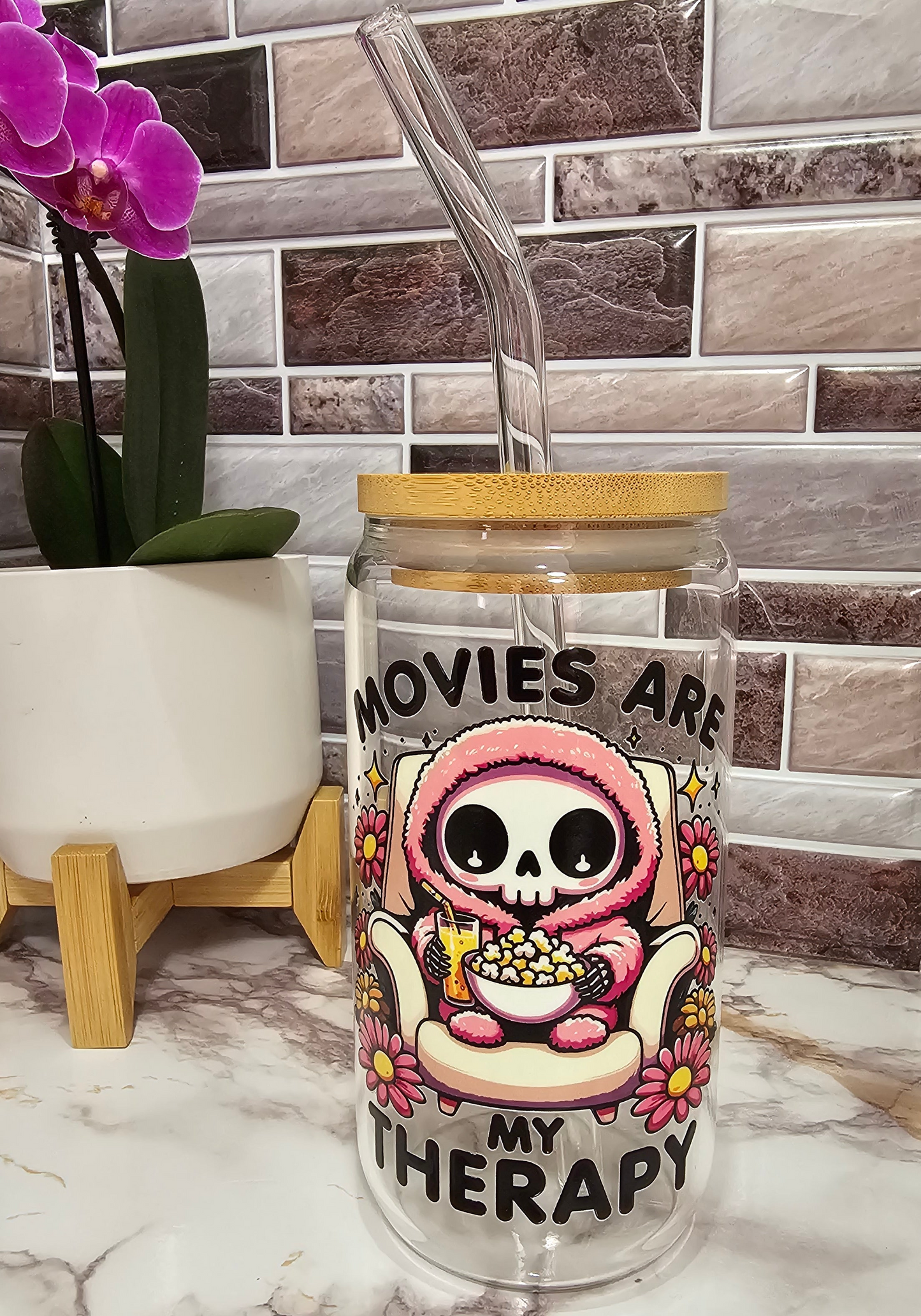 Movies are My Therapy 16 oz. Glass Cup