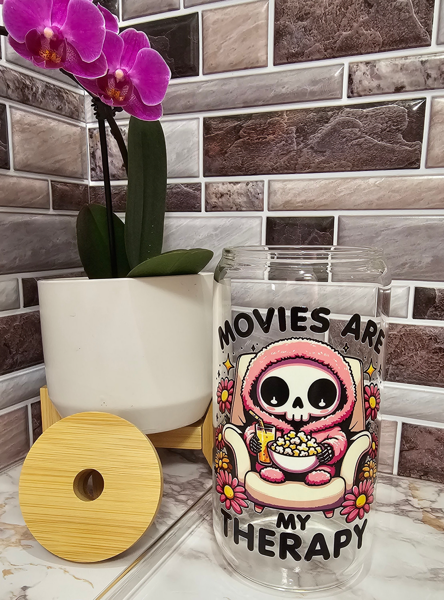 Movies are My Therapy 16 oz. Glass Cup