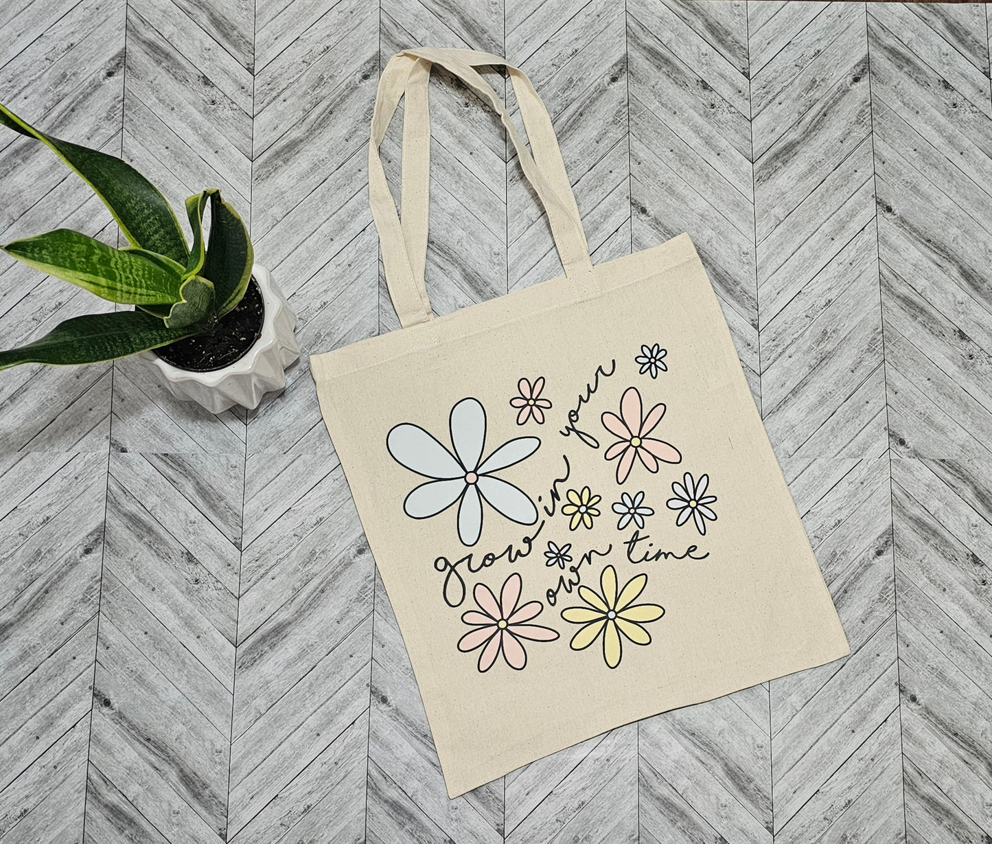 Grow In Your Own Time Canva Tote Bag