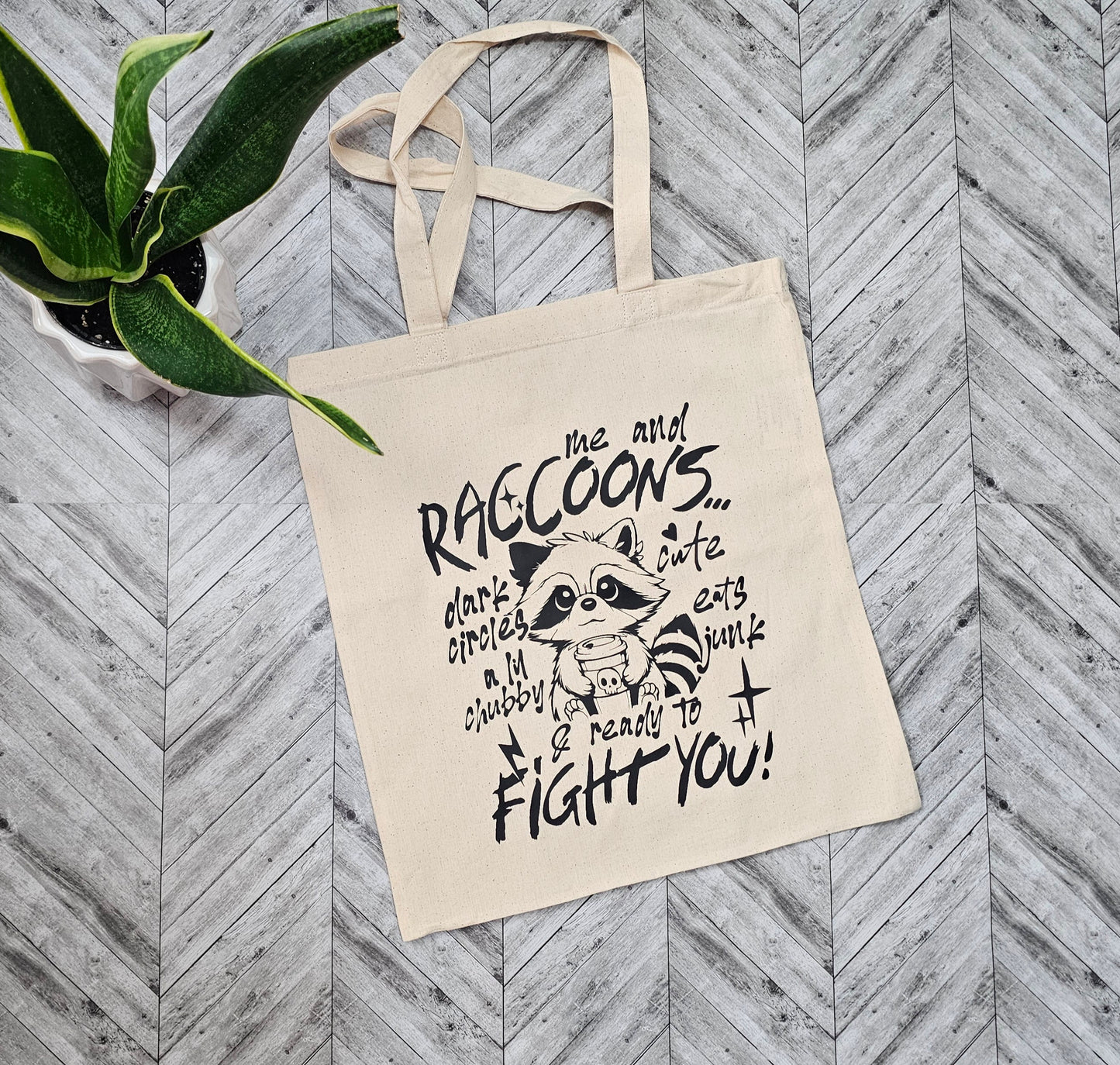 Me and Raccoons Canva Tote Bag