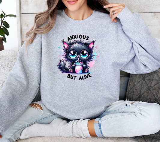 Anxious But Alive Cute Kitten Crewneck Sweatshirt