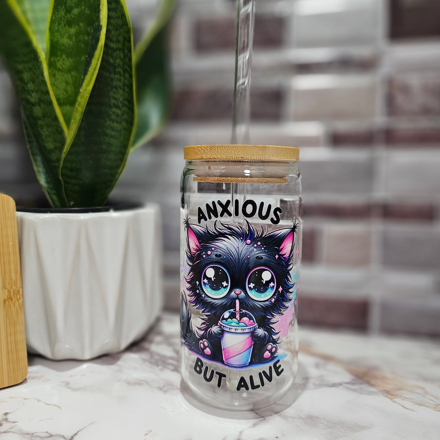 Anxious But Alive Glass Cup 16oz