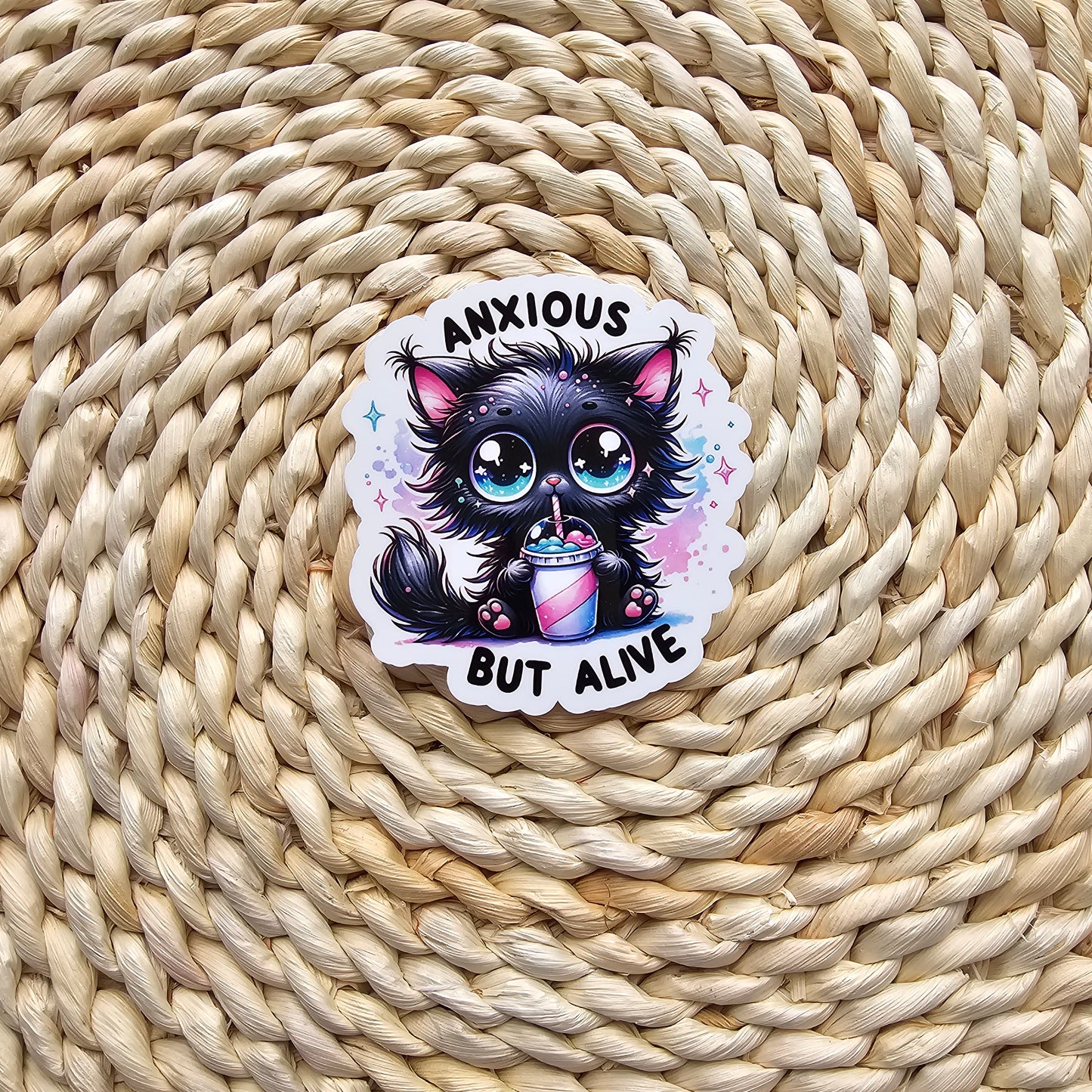 Anxious But Alive Cute Cat Sticker