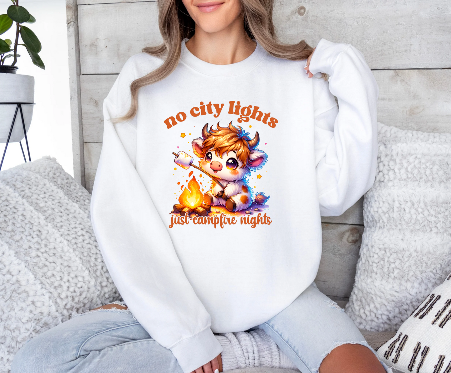 No City Lights, Just Campfire Nights Crewneck Sweatshirt