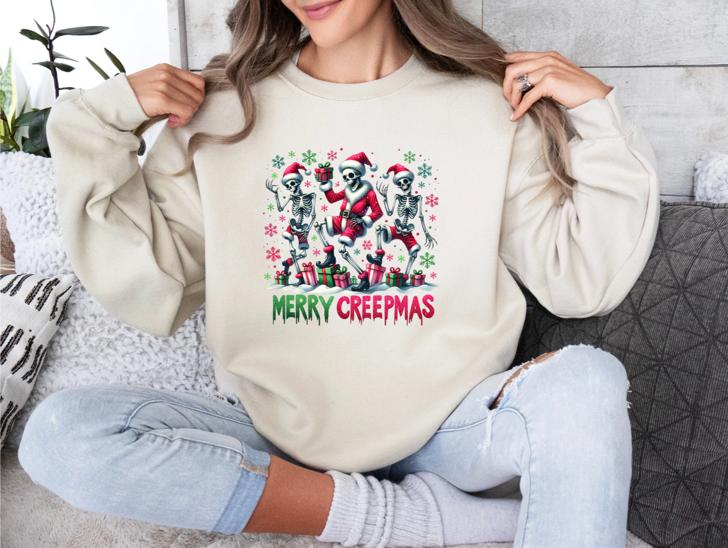 Merry Creepmas Dancing Skeletons Crewneck