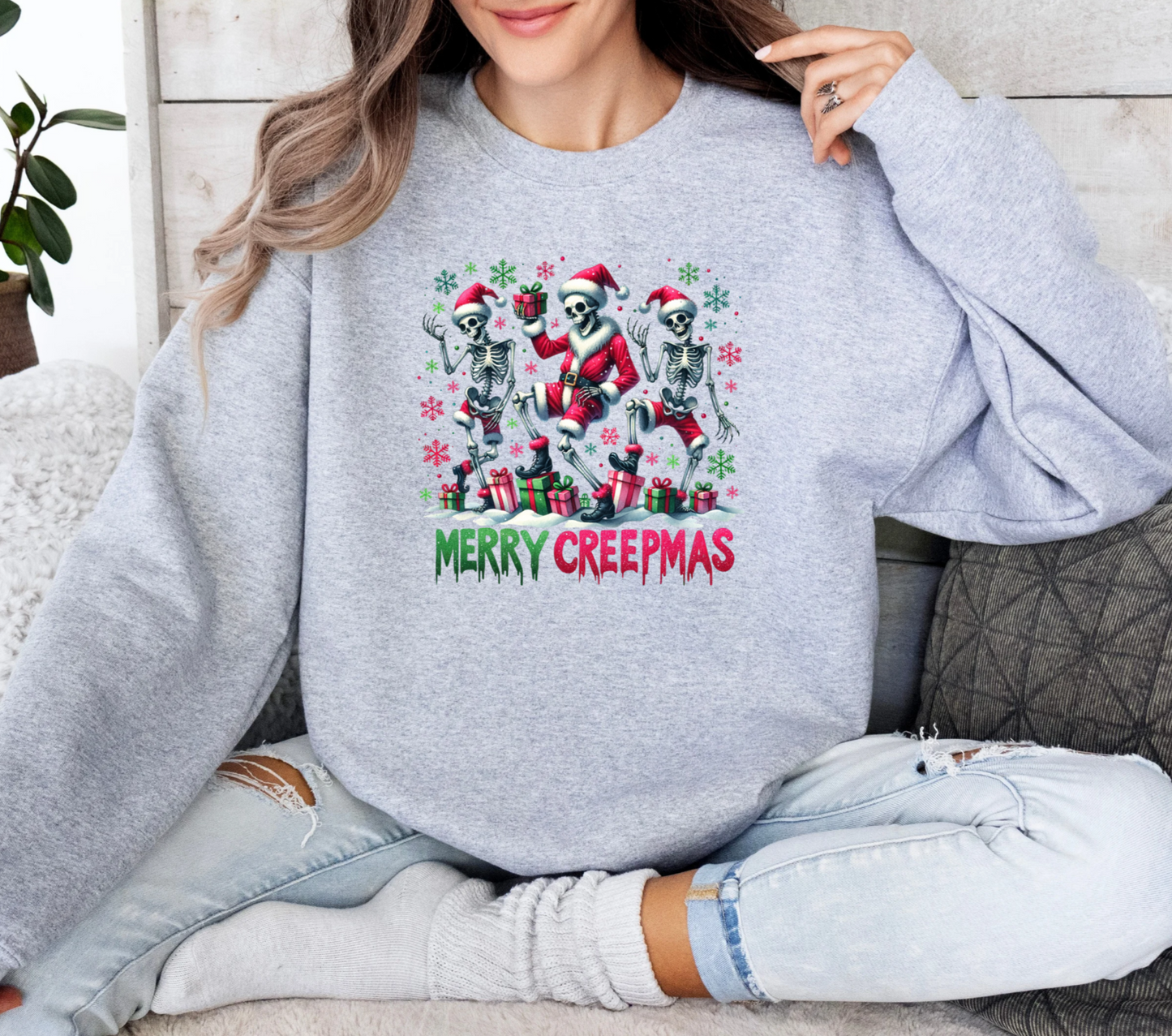 Merry Creepmas Dancing Skeletons Crewneck