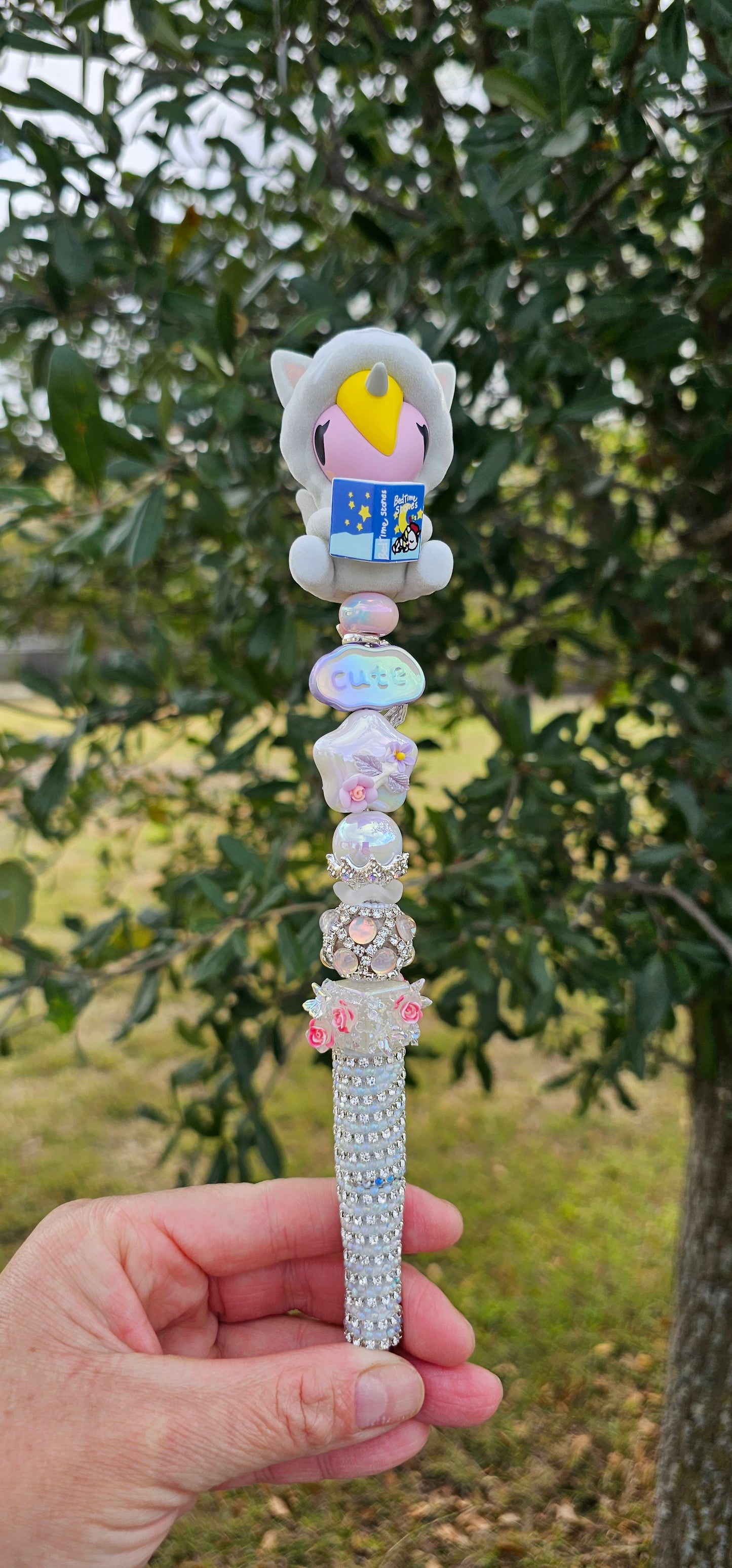 Flocked Reading Unicorn Beaded Pen