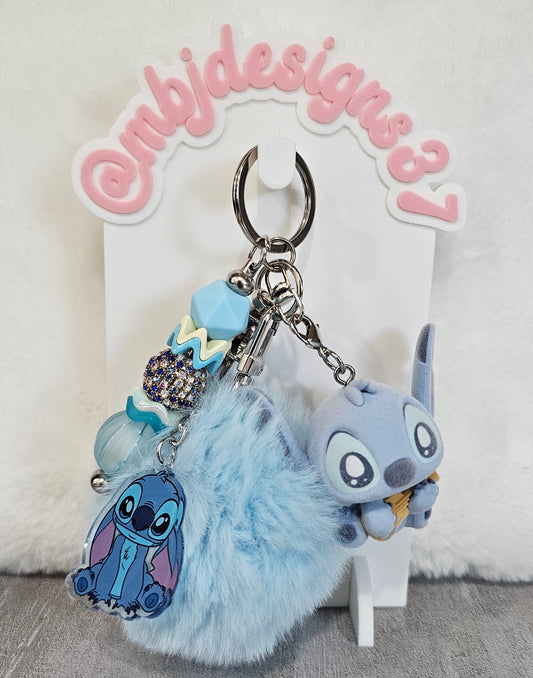 Cute Stitch with Guitar Beaded Keychain