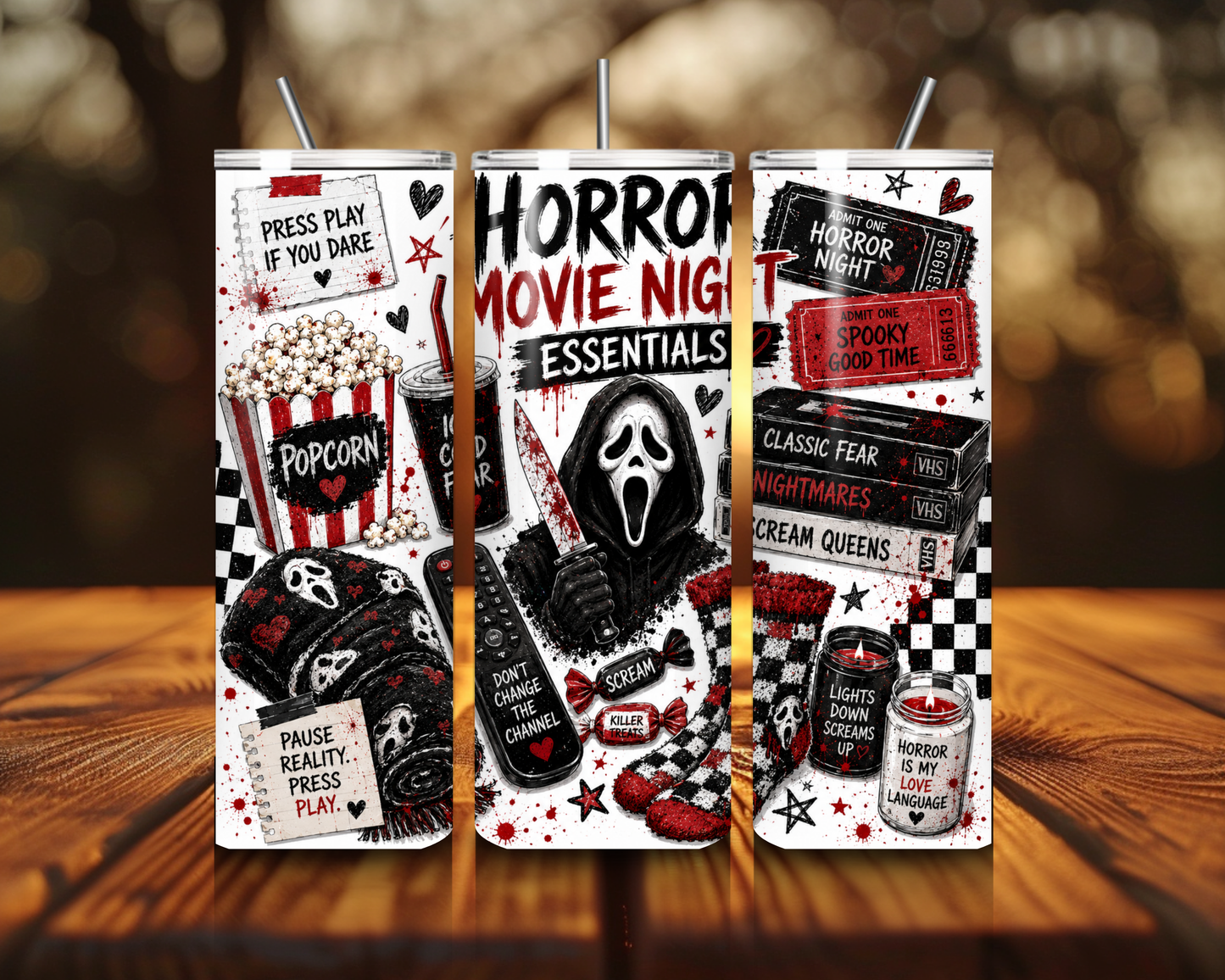 Horror Movie Night Essentials 20oz Skinny Tumbler