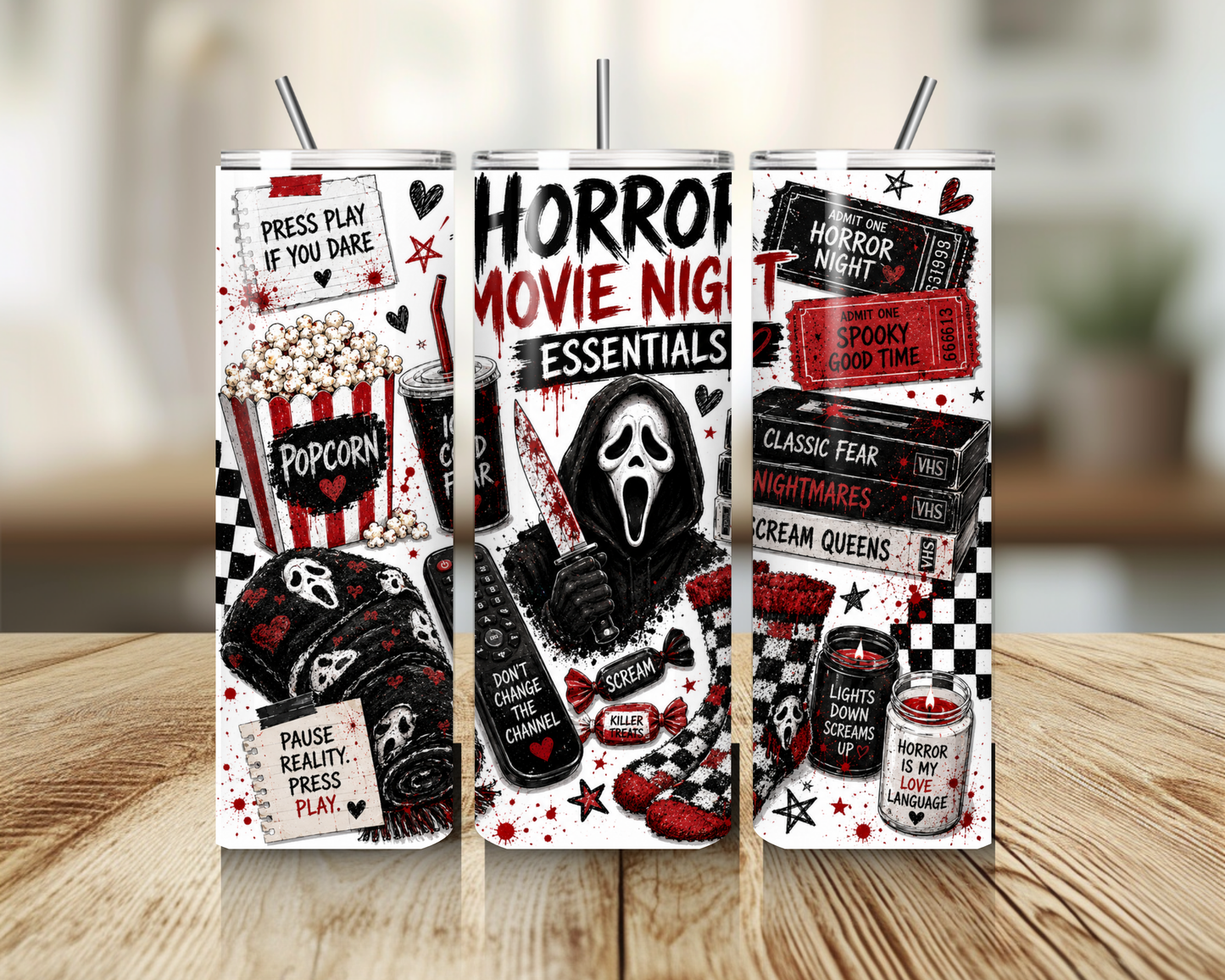 Horror Movie Night Essentials 20oz Skinny Tumbler