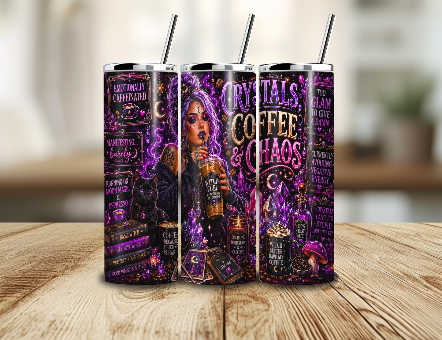 Crystals Coffee and & Chaos 20oz Skinny Tumbler