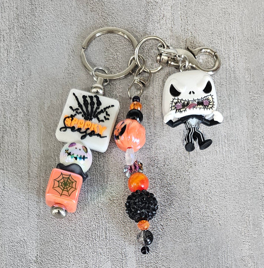 Halloween Jack Beaded Keychain