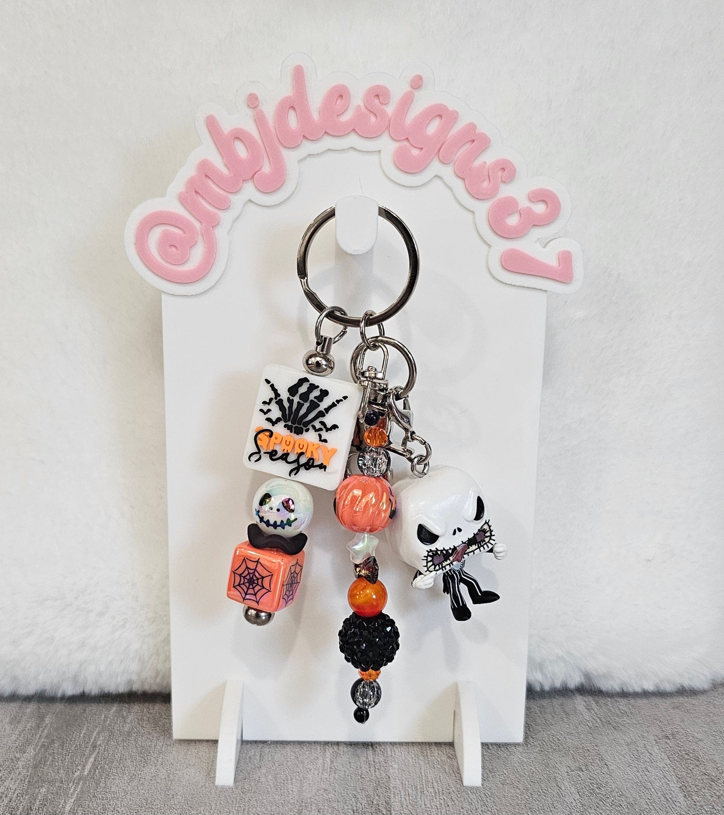 Halloween Jack Beaded Keychain