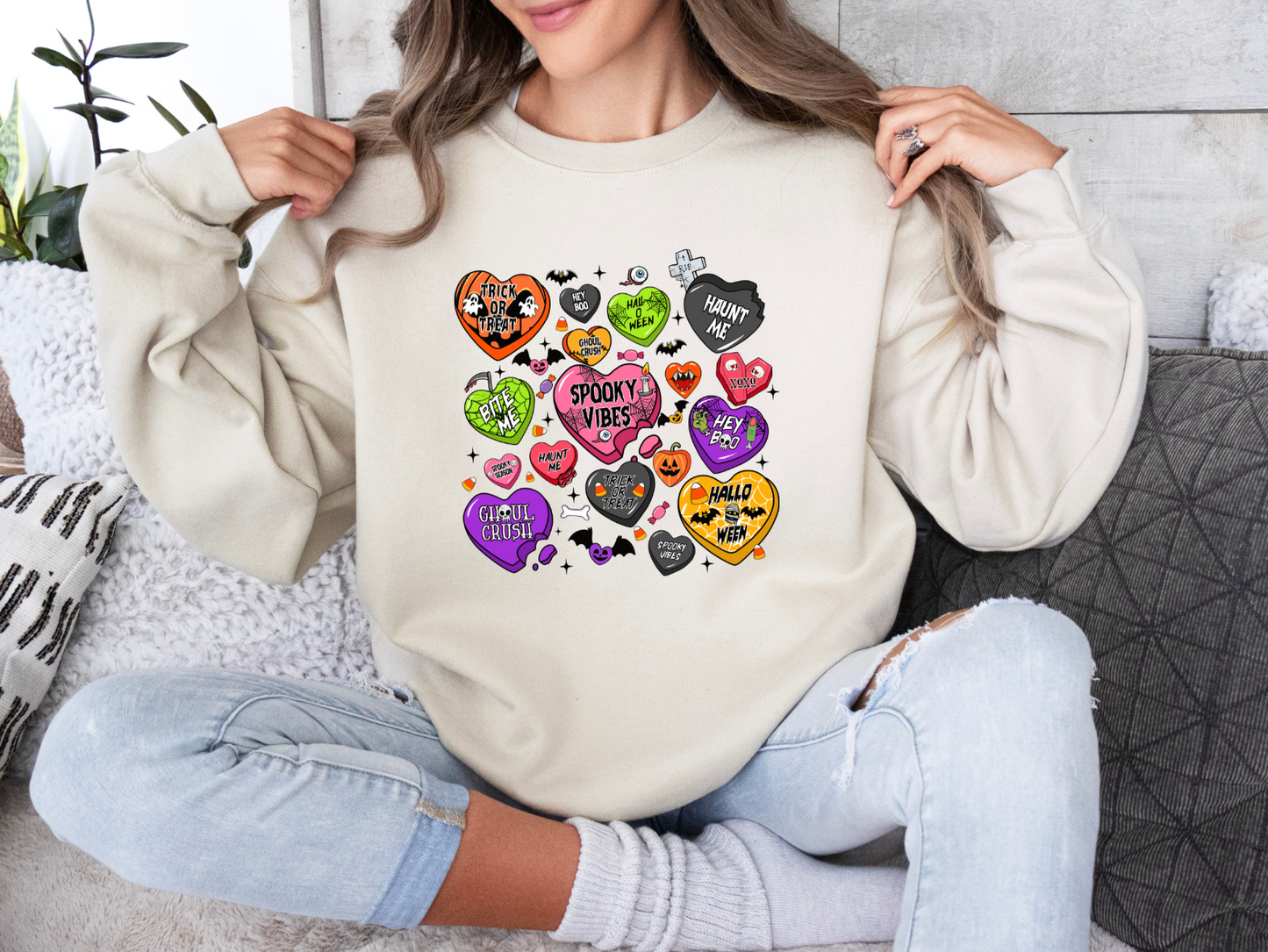 Spooky Candy Hearts Crewneck Sweatshirt